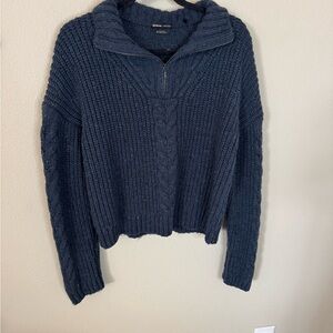 prAna Wool Silk Blend Cable Knit Quarter Zip Sweater Medium